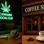 Image comparant un Cannabis Social Club et un coffee shop pour illustrer les deux modèles