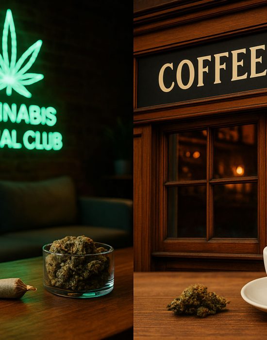 Image comparant un Cannabis Social Club et un coffee shop pour illustrer les deux modèles