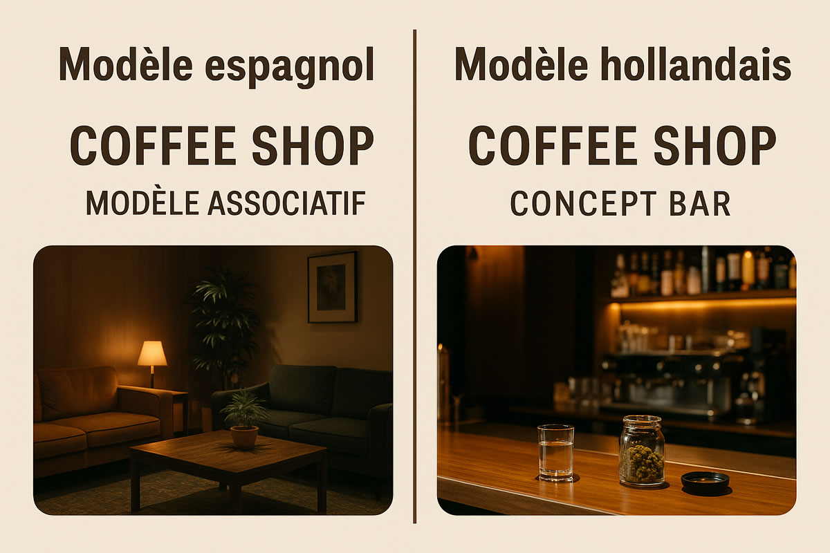 Comparaison visuelle entre modèle associatif espagnol et coffee shop hollandais